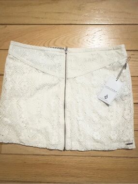 Volcom White Lace Zip-Front Mini Skirt
